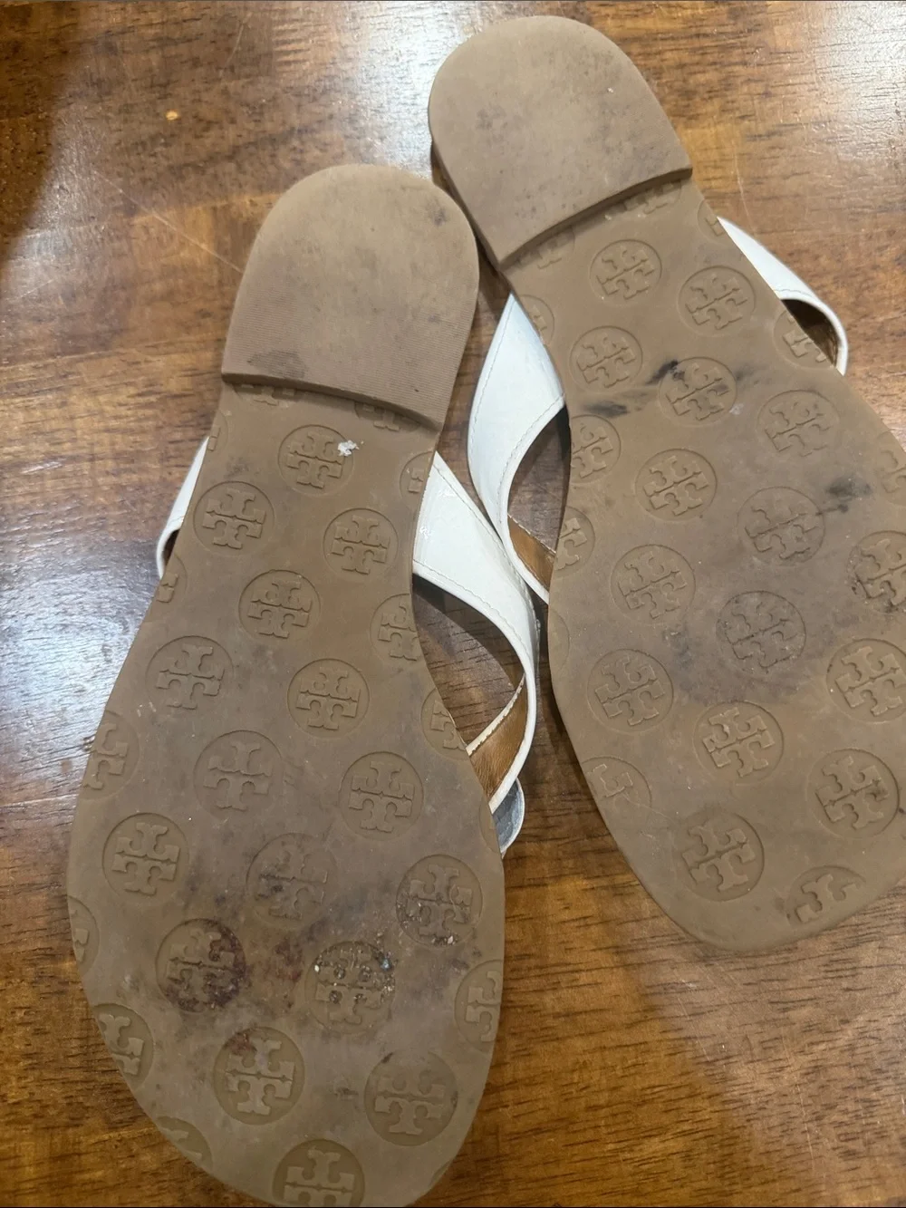 Tory Burch White Floral Logo Thong Sandals